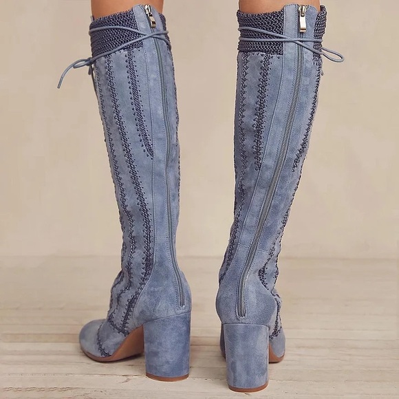 Free People × Silent D Blaire Lace-Up Boots Light Grey Blue Suede - Picture 2 of 12